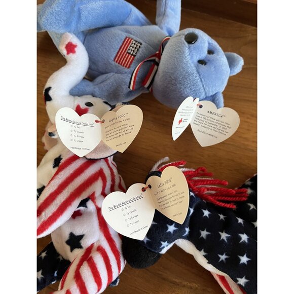 Ty Beanie Babies Lot Of 3: 2000 America Bear Stars & Stripes Elephant Donkey USA - Picture 7 of 7